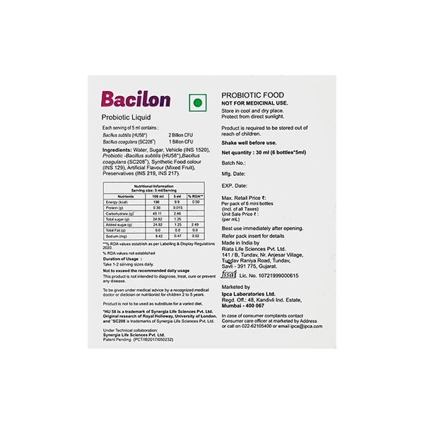 BACILON PROBIOTIC Liquid 6x5ml - Global Surgicals