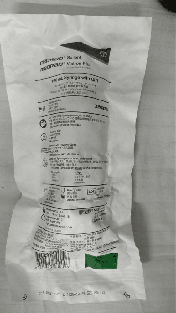Bayer Medrad Syringe for CT Injector 190ml Zy6322 - Global Surgicals