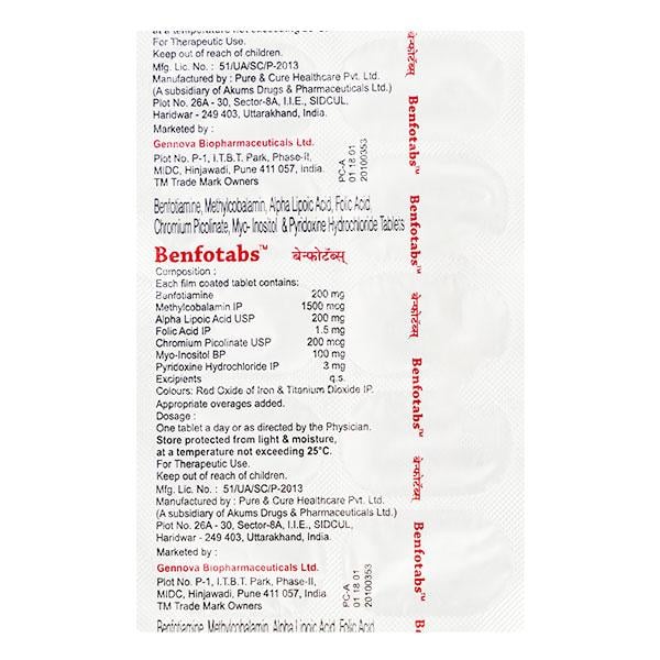 BENFOTABS Tablet 10's - Global Surgicals