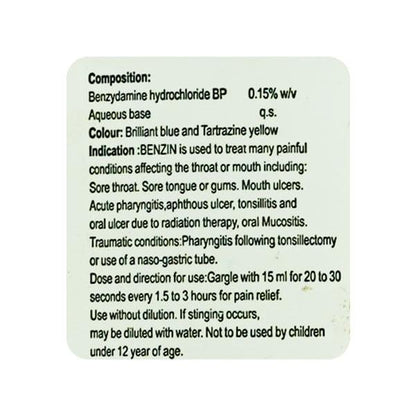 BENZIN Gargle 100ml - Global Surgicals