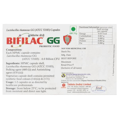 BIFILAC GG Sugar free & Gluten free Capsule 10's - Global Surgicals