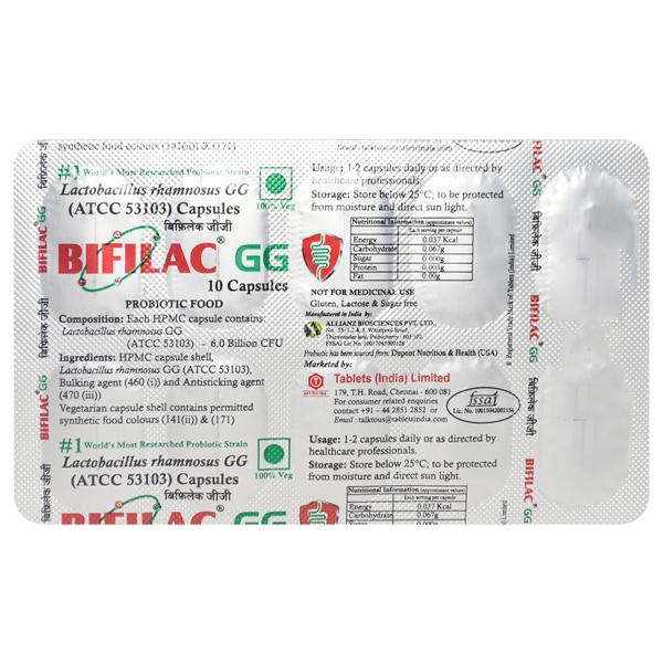 BIFILAC GG Sugar free & Gluten free Capsule 10's - Global Surgicals