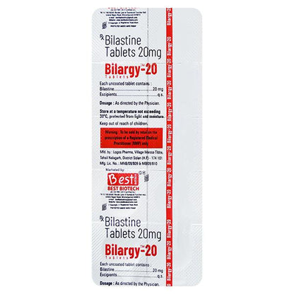 BILARGY 20 Tablet 10's - Global Surgicals