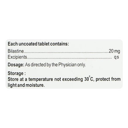 BILASTERO 20mg Tablet 10's - Global Surgicals