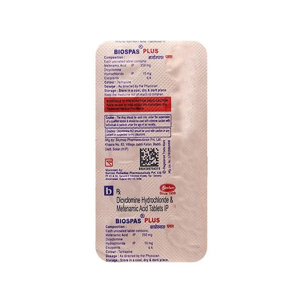 Biospas Plus 10/250mg Tablet 10'S - Global Surgicals