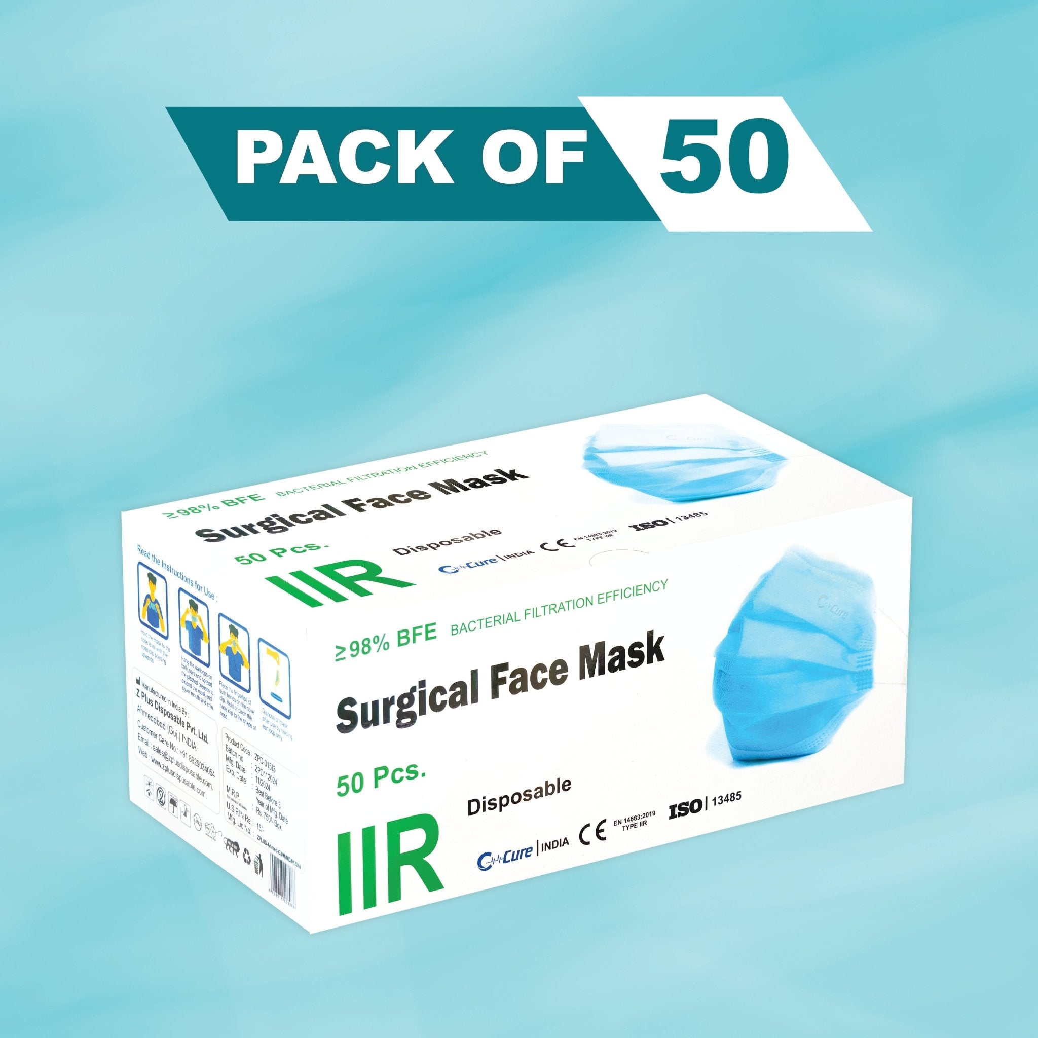C Cure 3 Ply Protective with Meltblown Filter and Earloop IIR Face Mask - Global Surgicals