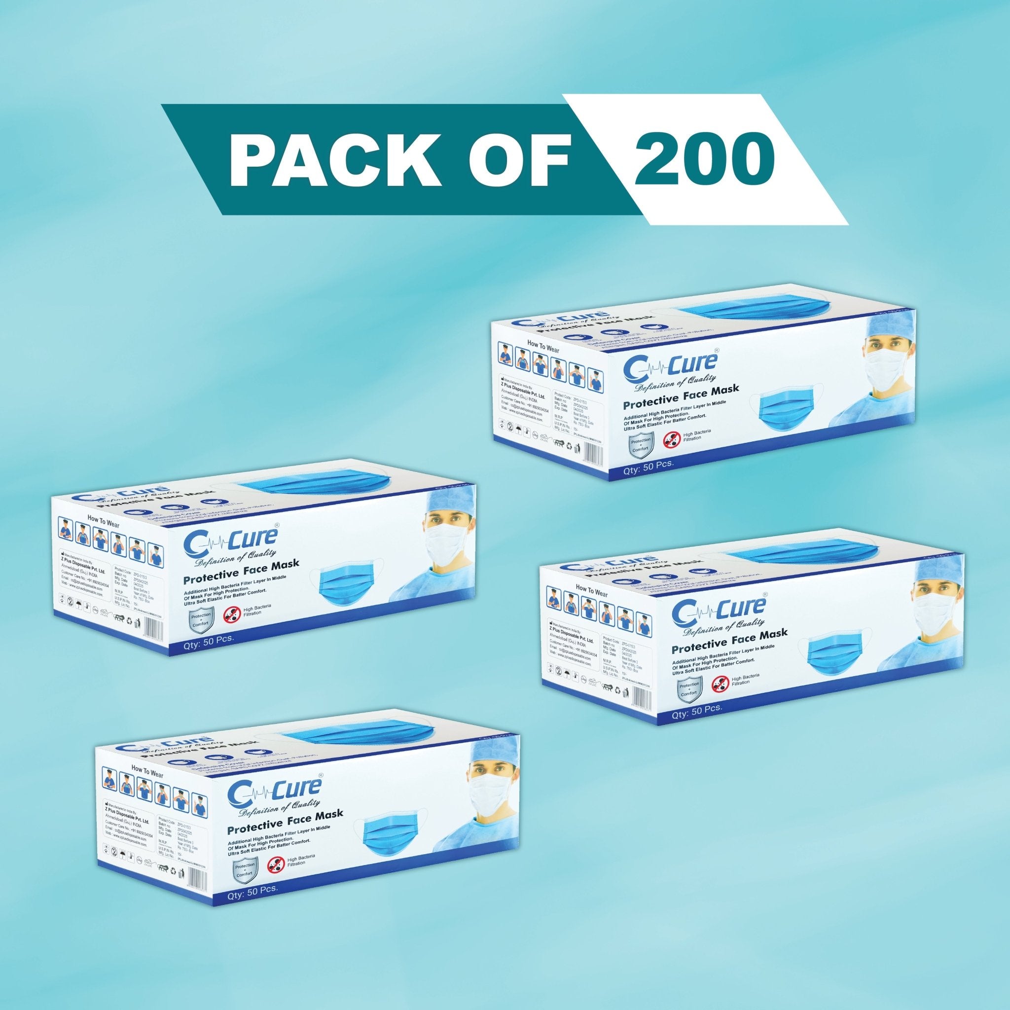 C Cure 3 Ply Protective with Meltblown Filter Layer and Earloop Disposable Face Mask - Global Surgicals