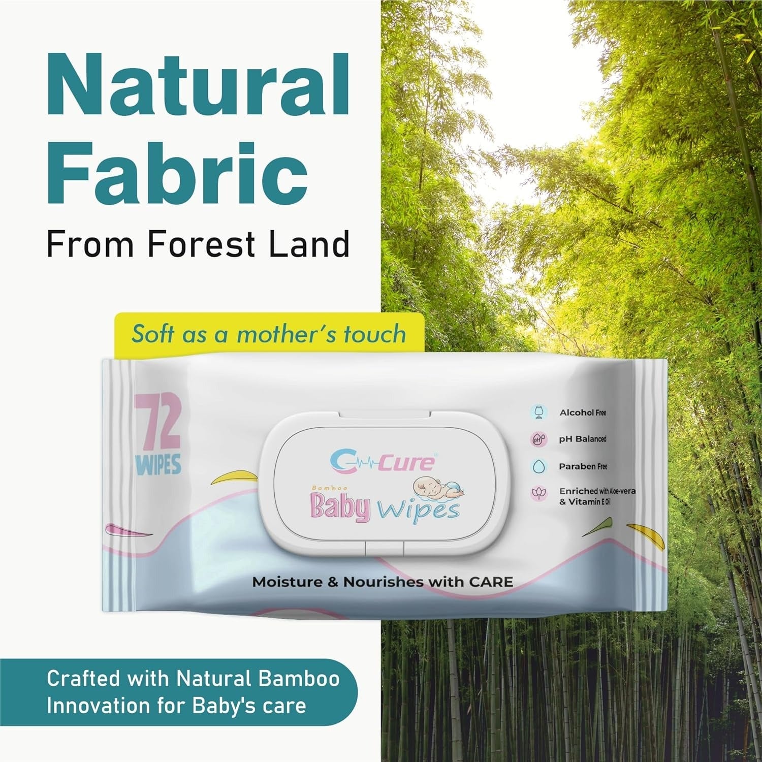 C - Cure Bamboo Alcohol Free Wet Baby Wipes - Global Surgicals