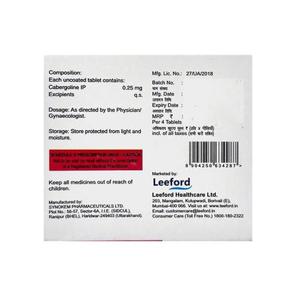 CABERFORD 0.25 Tablet 4's - Global Surgicals