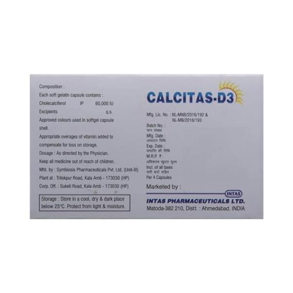 Calcitas D3 60000IU Capsule 4'S - Global Surgicals