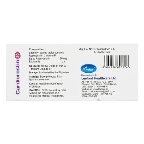 CARDIOROSTIN 20 Tablet 10's - Global Surgicals