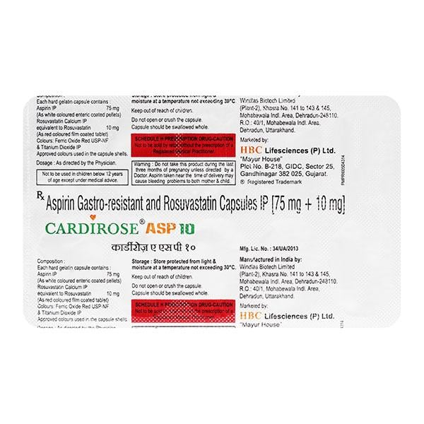 CARDIROSE ASP 10 Capsule 10's - Global Surgicals