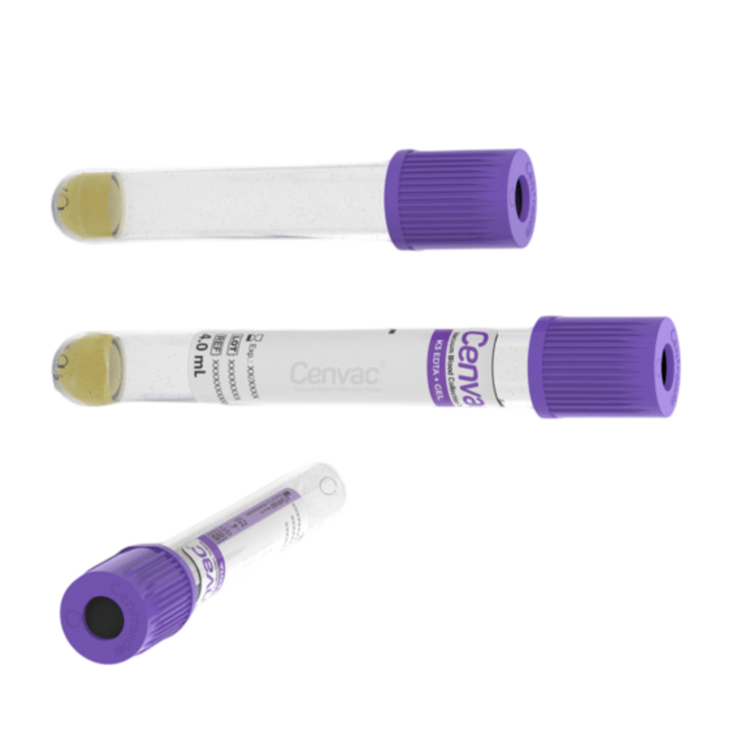 Cenvac K3 EDTA + Gel Vaccum Blood Collection Tube - Global Surgicals