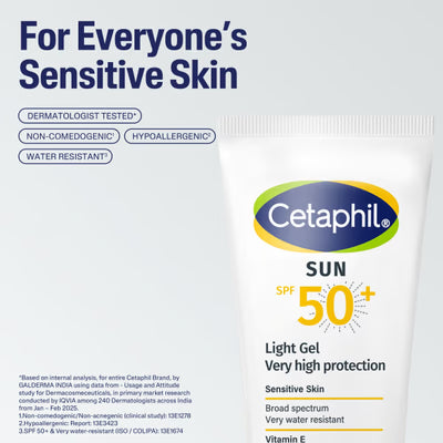 Cetaphil Sun SPF 50+ Light Gel Sunscreen (50ml) – Broad Spectrum, Water Resistant for Sensitive Skin