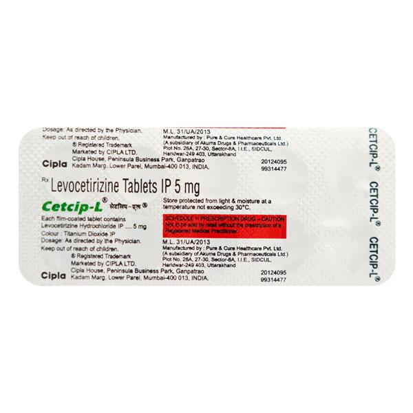 Cetcip L 5mg Tablet 10'S - Global Surgicals