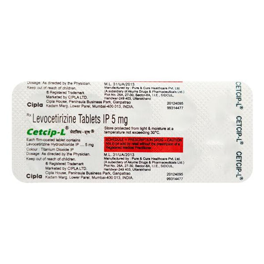 Cetcip L 5mg Tablet 10'S - Global Surgicals