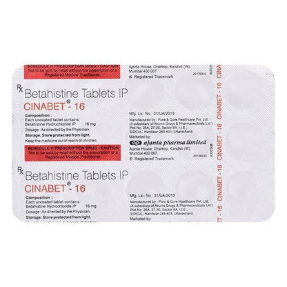 CINABET 16 Tablet 15's - Global Surgicals