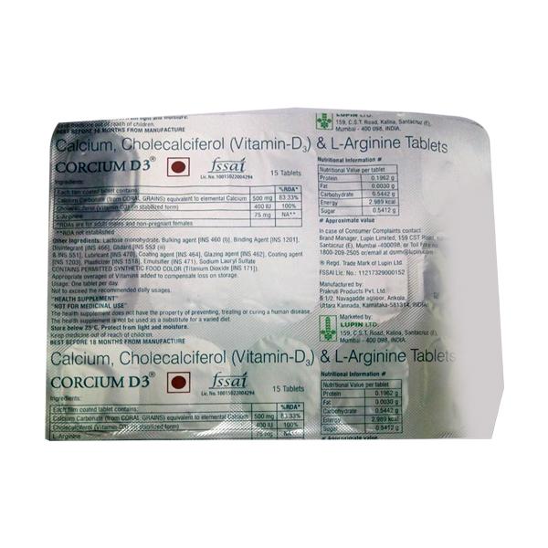 Corcium D3 Tablet 15'S - Global Surgicals