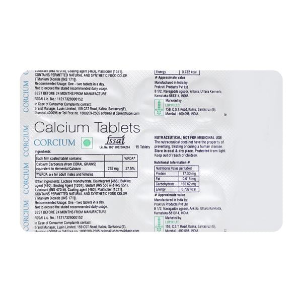 Corcium Tablet 15'S - Global Surgicals