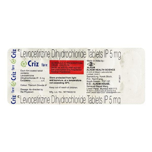CRIZ 5mg Tablet 10's - Global Surgicals