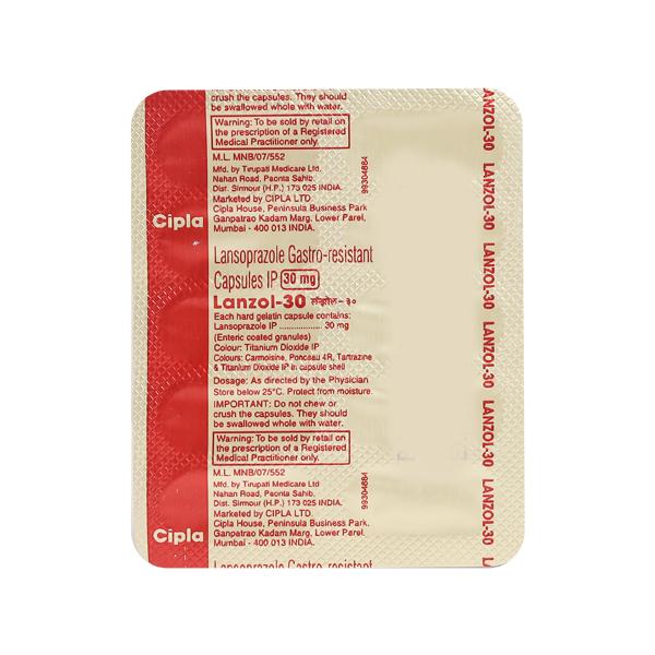 Lanzol 30mg Capsule 10'S
