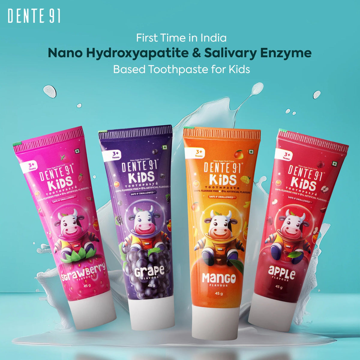 DENTE 91 KIDS PACK OF 4(GRAPE,MANGO,STRAWBERRY,APPLE) Tooth Paste 4x45g - Global Surgicals