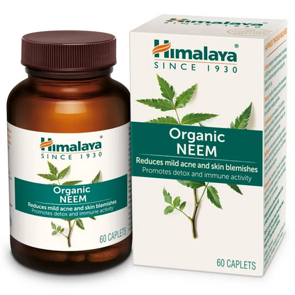 Himalaya Organic Neem, 60 Caplets I For Skin & Body Detox I Reduced Acne Severity Scores by 45%* I Supports Healthy, Clear & Radiant Skin I 60 Veg Caplets