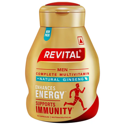 Revital for Men with Multivitamins, Calcium, Zinc & Natural Ginseng, 30 Capsules | For Daily Immunity Strong Bones, and Enhances Energy Level