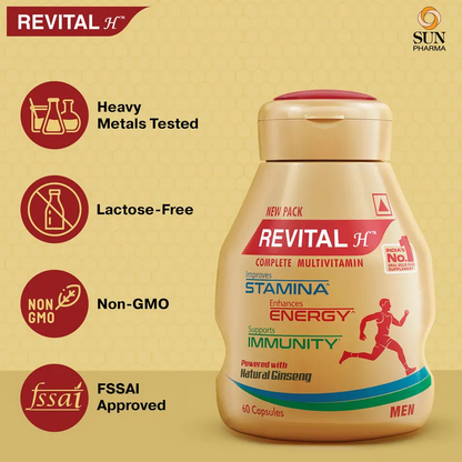 Revital for Men with Multivitamins, Calcium, Zinc & Natural Ginseng, 30 Capsules | For Daily Immunity Strong Bones, and Enhances Energy Level