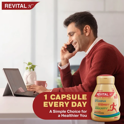 Revital for Men with Multivitamins, Calcium, Zinc & Natural Ginseng, 30 Capsules | For Daily Immunity Strong Bones, and Enhances Energy Level