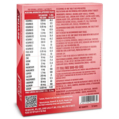 Revital for Men with Multivitamins, Calcium, Zinc & Natural Ginseng, 10 Tablets | For Daily Immunity Strong Bones, and Enhances Energy Level