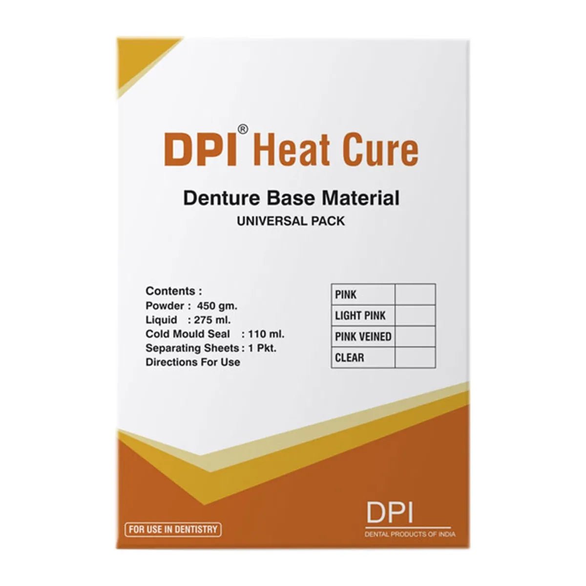 DPI Heat Cure Lab Pack Denture Base Resin - Global Surgicals