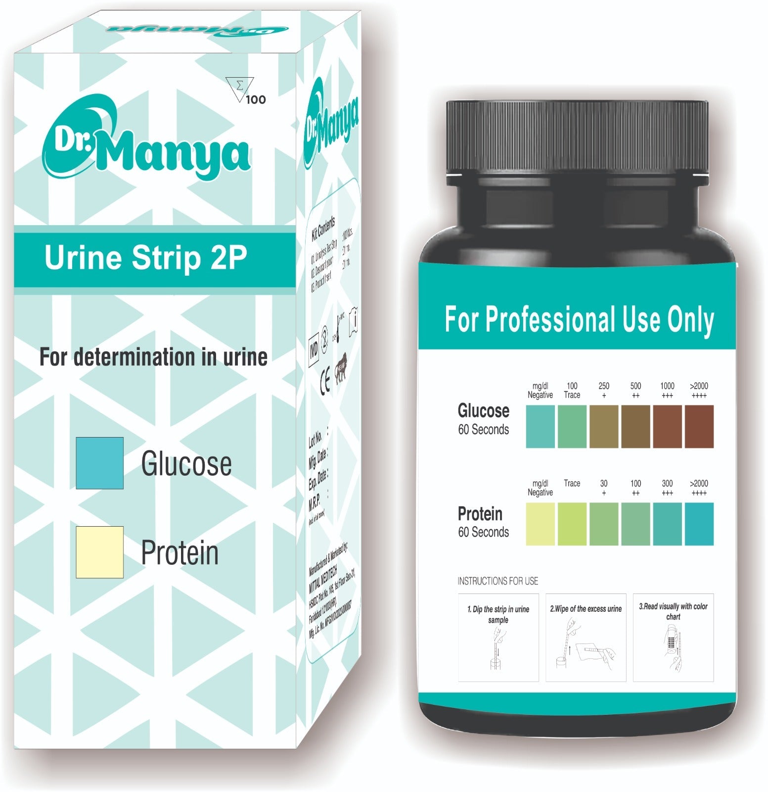 Dr.Manya Urine Strips 2 Parameter Glucose & Protein - Global Surgicals