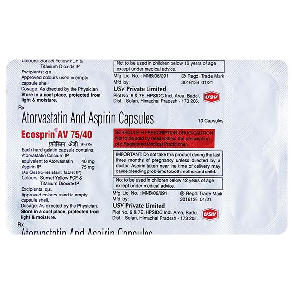ECOSPRIN AV 75/40 Capsule 10's - Global Surgicals