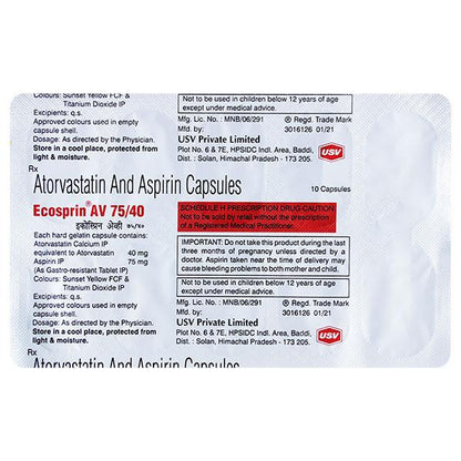 ECOSPRIN AV 75/40 Capsule 10's - Global Surgicals
