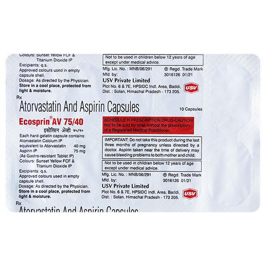 ECOSPRIN AV 75/40 Capsule 10's - Global Surgicals