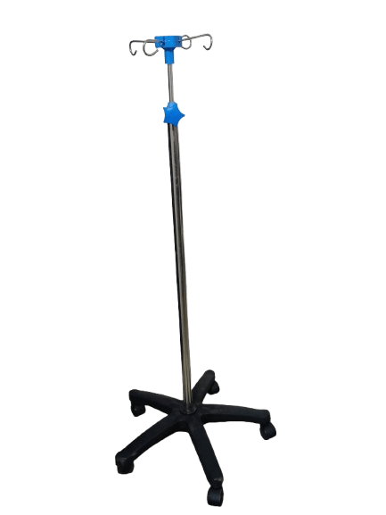 Elite Med India SS 5 - Legged IV Stand with Polycarbonate Base and 4 - Way IV Hanger - Global Surgicals