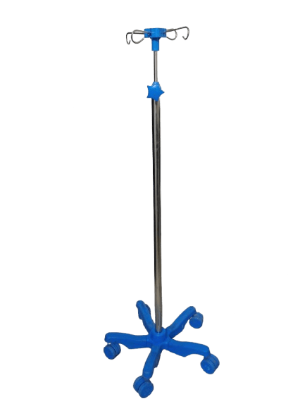 Elite Med India SS 5 - Legged IV Stand with Polycarbonate Base and 4 - Way IV Hanger - Global Surgicals
