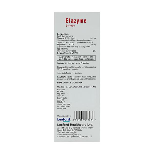 Etazyme Pineapple Flavoured Syrup 200ml - Global Surgicals