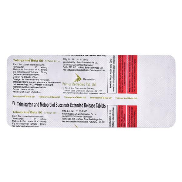 Telmiprime Beta 50mg Tablet 10'S
