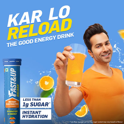 Fast&Up Reload Low Sugar energy drink for Instant Hydration Lime & Lemon flavour - 20 Effervescent Tablets | With all 5 Essential Electrolytes + Added Vitamins