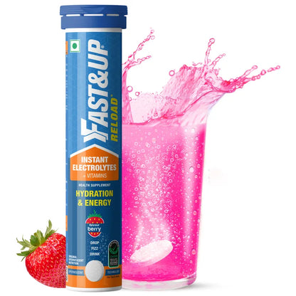 Fast&Up Reload Low Sugar energy drink for Instant Hydration Berry flavour, 20 Effervescent Tablets | With all 5 Essential Electrolytes + Added Vitamins