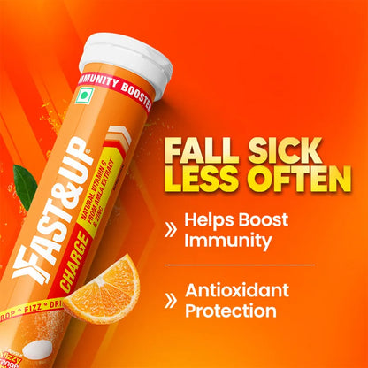 Fast&Up Charge Natural Vitamin C Orange Flavour - 20 Effervescent Tablets, Amla Extract + Zinc for Daily Immunity | Helps to boost & Strengthens Collagen for Healthy Skin, Hair & Nails