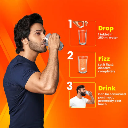 Fast&Up Charge Natural Vitamin C Orange Flavour - 20 Effervescent Tablets, Amla Extract + Zinc for Daily Immunity | Helps to boost & Strengthens Collagen for Healthy Skin, Hair & Nails