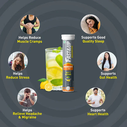 Fast&Up Magnesio Lime and Lemon Flavor, 20 Effervescent Tablets | Magnesium and Zinc for Muscle Health and Stress