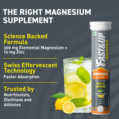 Fast&Up Magnesio Lime and Lemon Flavor, 20 Effervescent Tablets | Magnesium and Zinc for Muscle Health and Stress