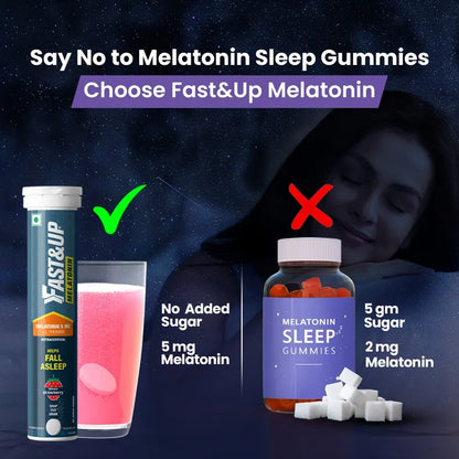 Fast&Up Melatonin with 5 mg Melatonin + 100 mg L-Theanine Strawberry Flavor, 20 Effervescent tablets | Helps fall asleep faster & Wake up refreshed | Fast Acting, 100% Natural, Non-Addictive