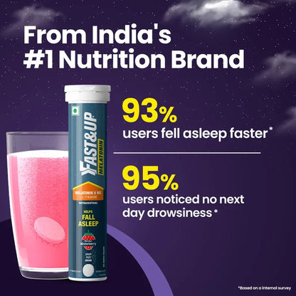 Fast&Up Melatonin with 5 mg Melatonin + 100 mg L-Theanine Strawberry Flavor, 20 Effervescent tablets | Helps fall asleep faster & Wake up refreshed | Fast Acting, 100% Natural, Non-Addictive