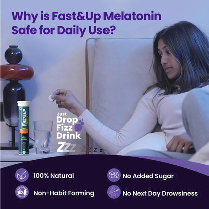 Fast&Up Melatonin with 5 mg Melatonin + 100 mg L-Theanine Strawberry Flavor, 20 Effervescent tablets | Helps fall asleep faster & Wake up refreshed | Fast Acting, 100% Natural, Non-Addictive