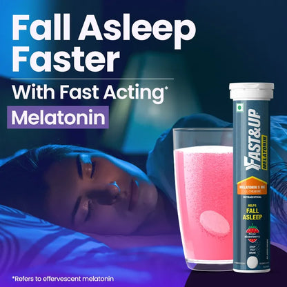 Fast&Up Melatonin with 5 mg Melatonin + 100 mg L-Theanine Strawberry Flavor, 20 Effervescent tablets | Helps fall asleep faster & Wake up refreshed | Fast Acting, 100% Natural, Non-Addictive